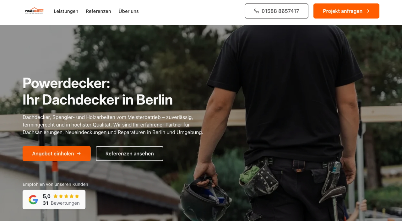 Von handly gebaute Website von Powerdecker
