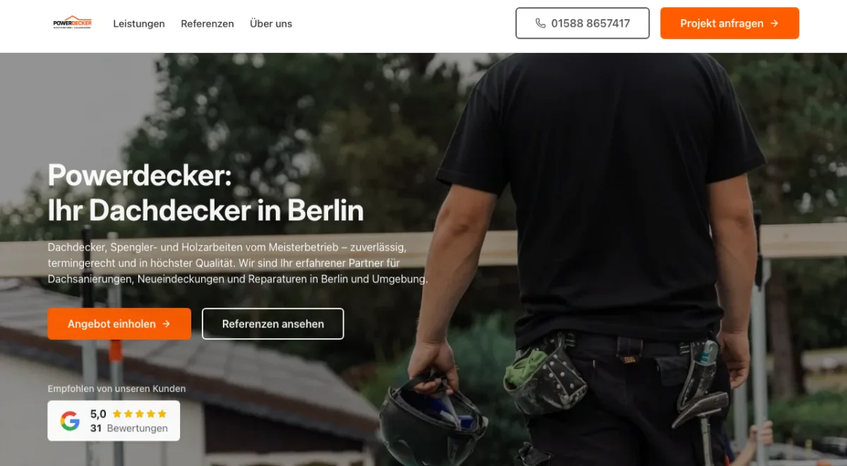 Von handly gebaute Website von Powerdecker