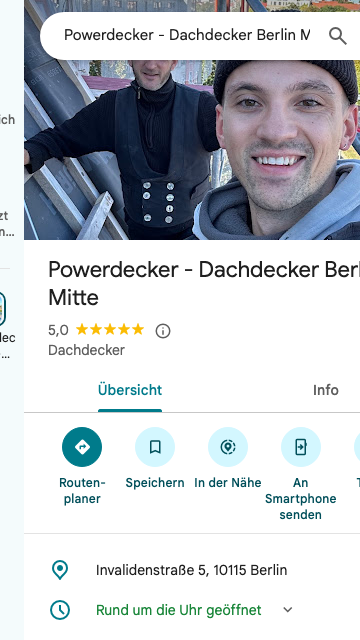 Powerdecker mit 5,0 Sternen bei Google Maps